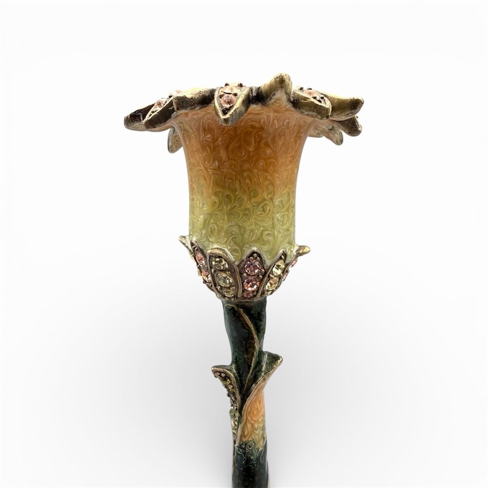 Vintage Jeweled Candle Holder Art Nouveau Floral Candlestick Metal Enamel - Picture 4 of 5